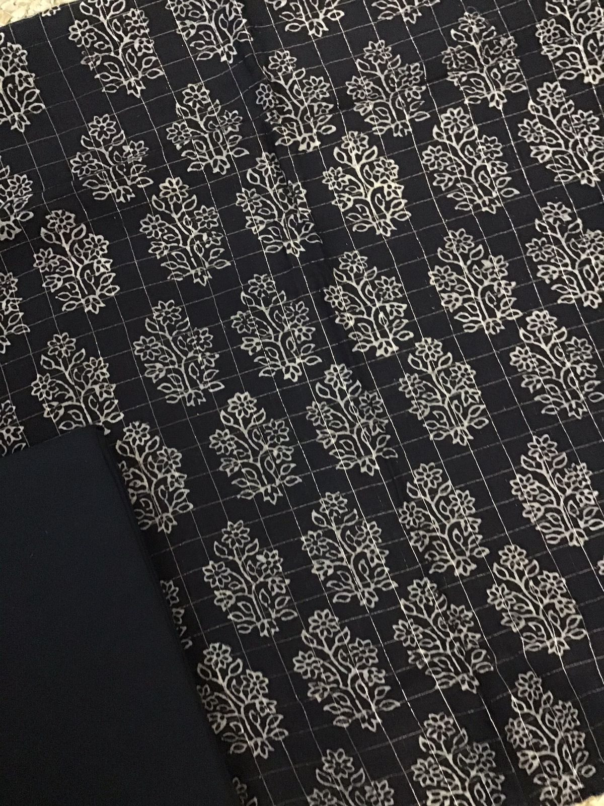 Pure Maheshwari Silk Printed Banarasi Weaved Suit - Black