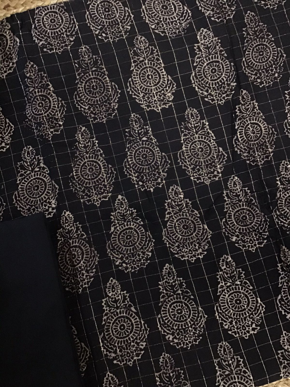 Pure Maheshwari Silk Printed Banarasi Weaved Suit - Black