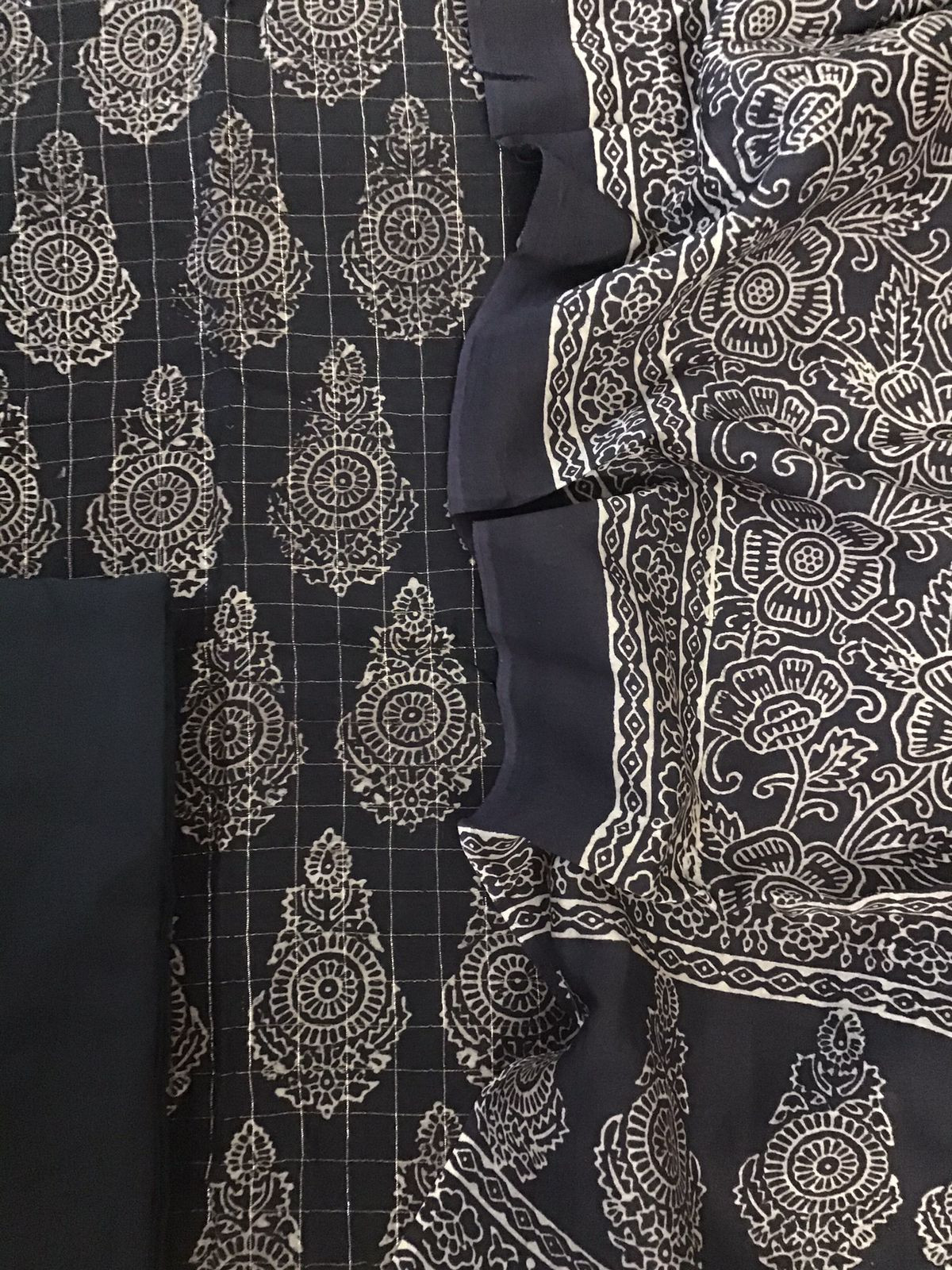 Pure Maheshwari Silk Printed Banarasi Weaved Suit - Black