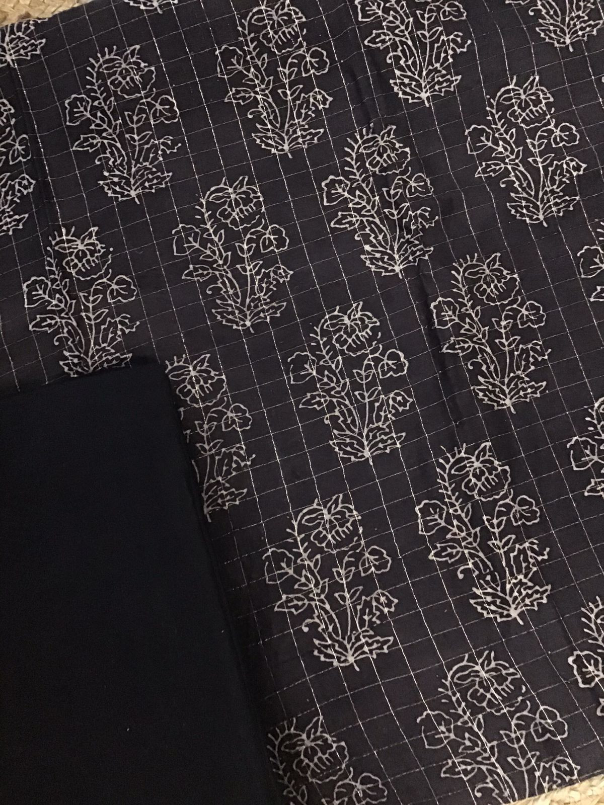 Pure Maheshwari Silk Printed Banarasi Weaved Suit - Black