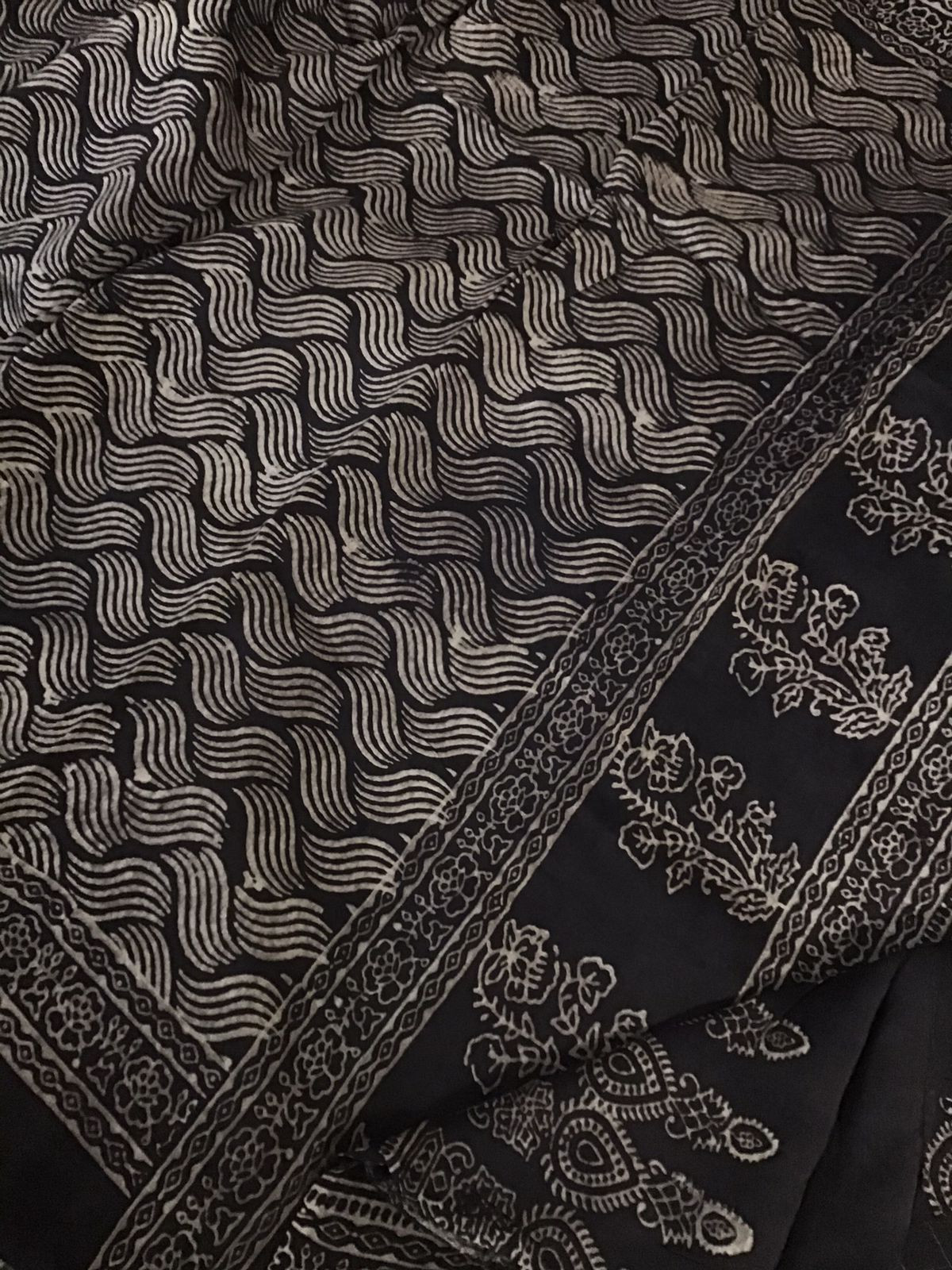 Pure Maheshwari Silk Printed Banarasi Weaved Suit - Black