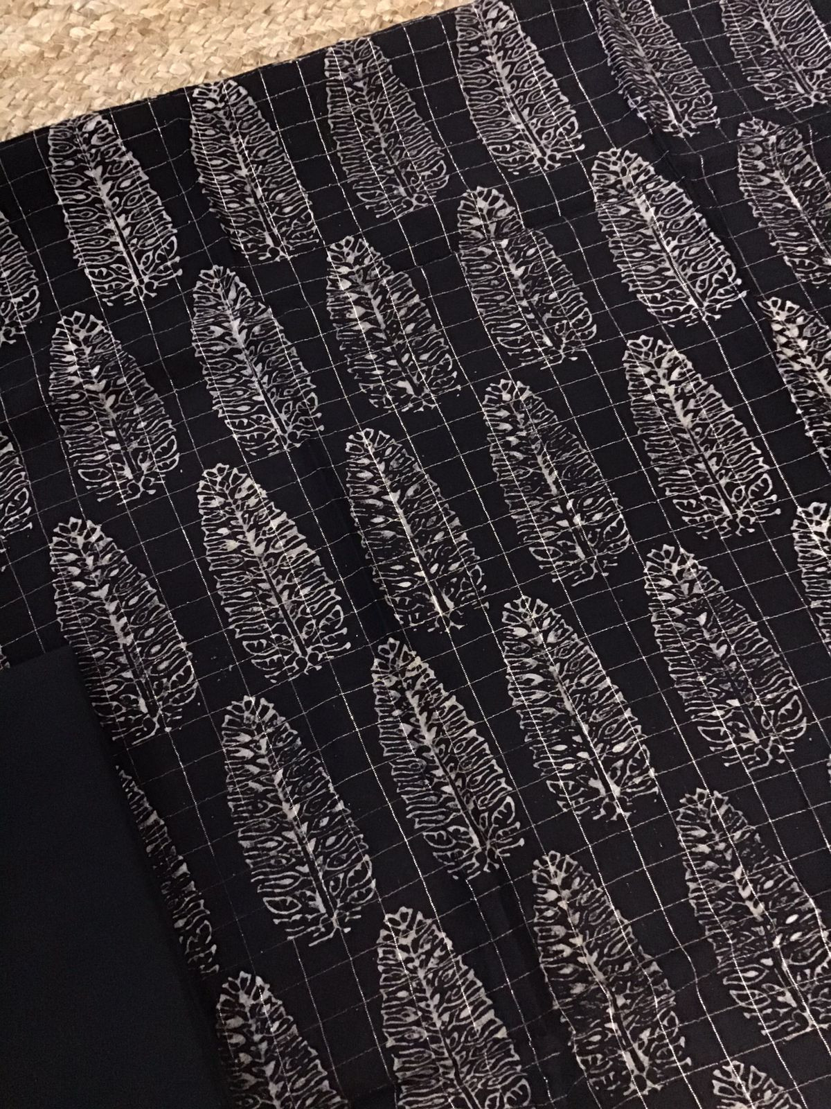 Pure Maheshwari Silk Printed Banarasi Weaved Suit - Black