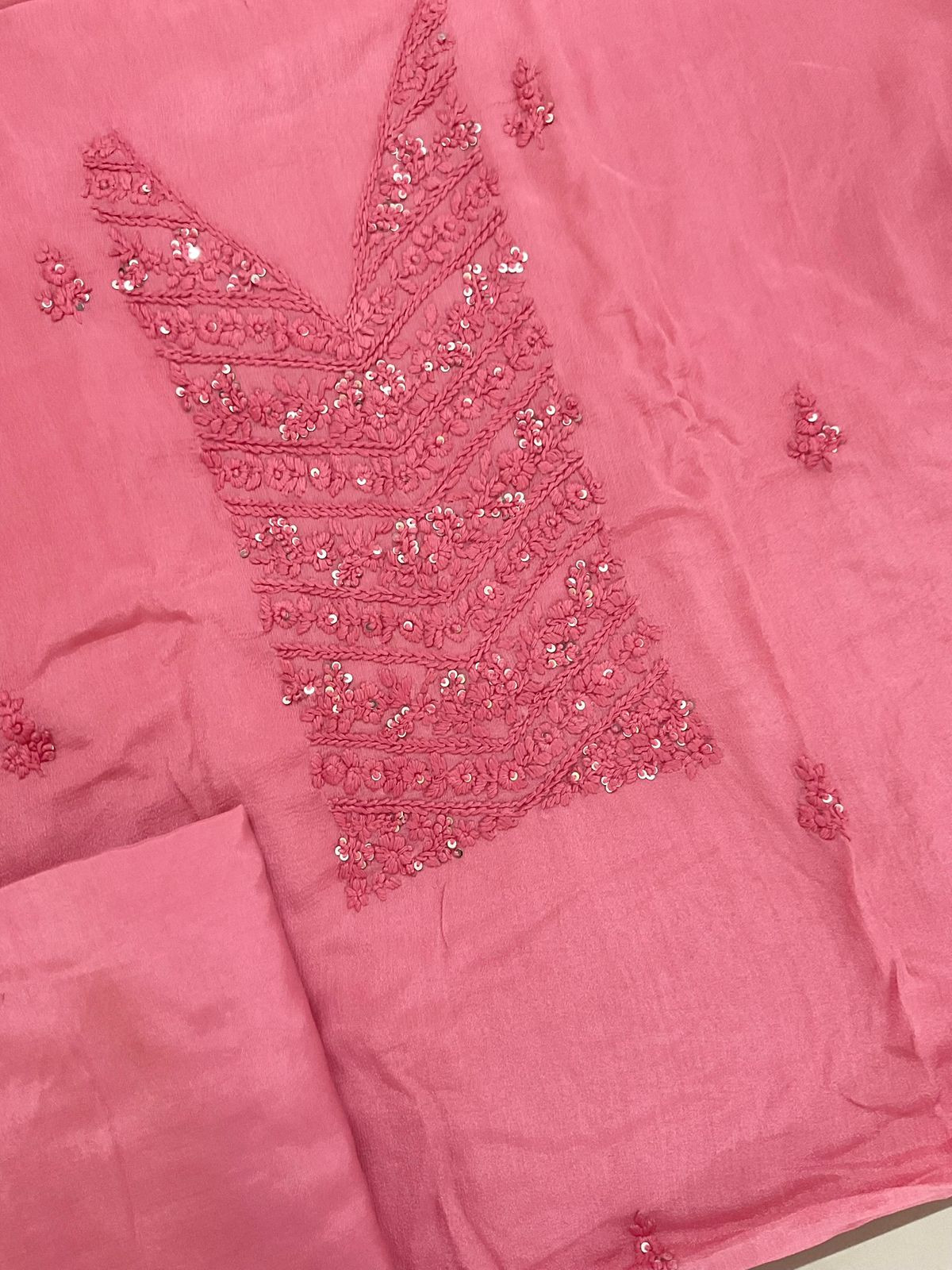 Pure Chinnon Silk Embroidered Suit - Pink