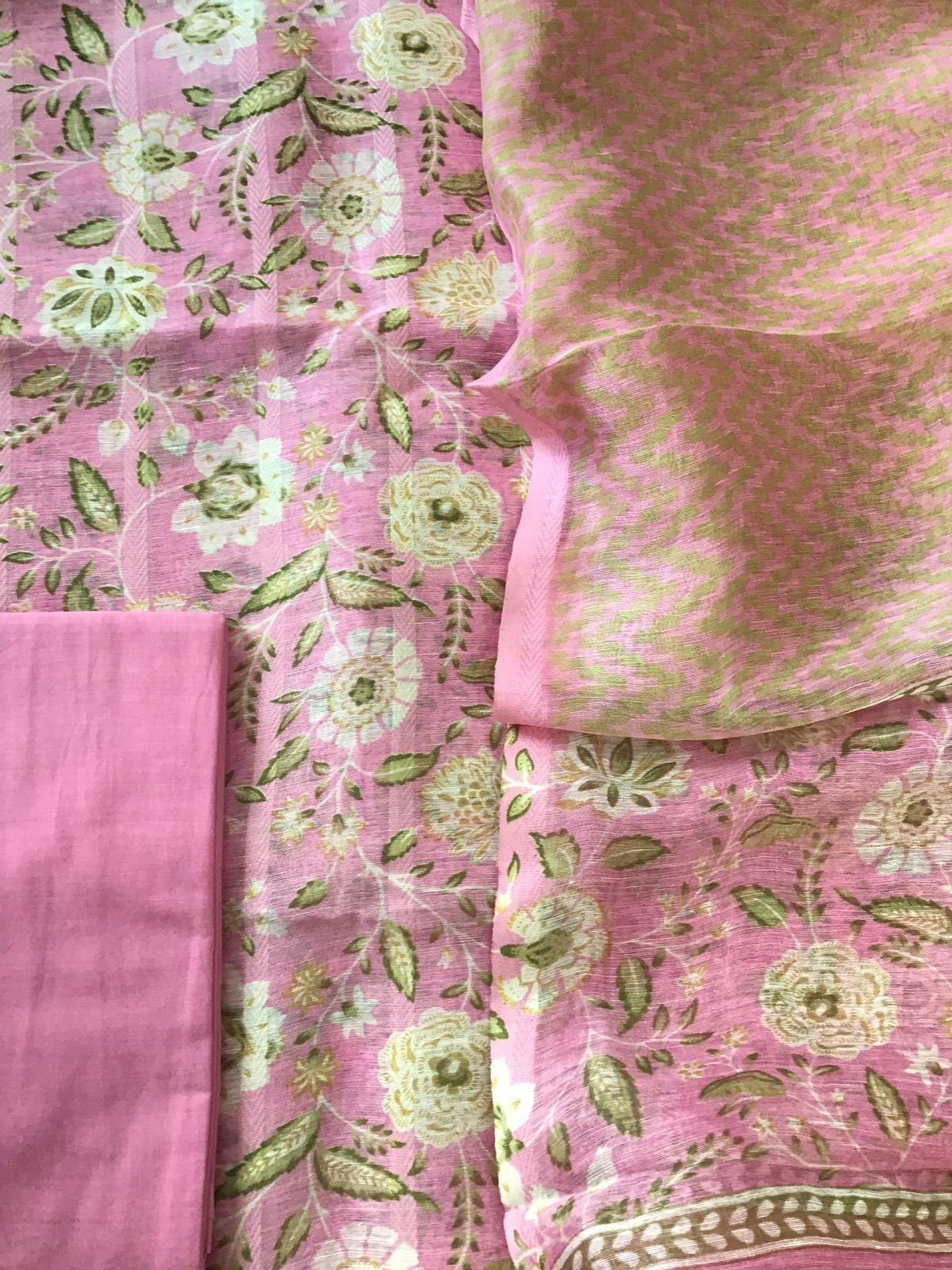 Pure Tussar Silk Printed Self Weaved Suit - Pink