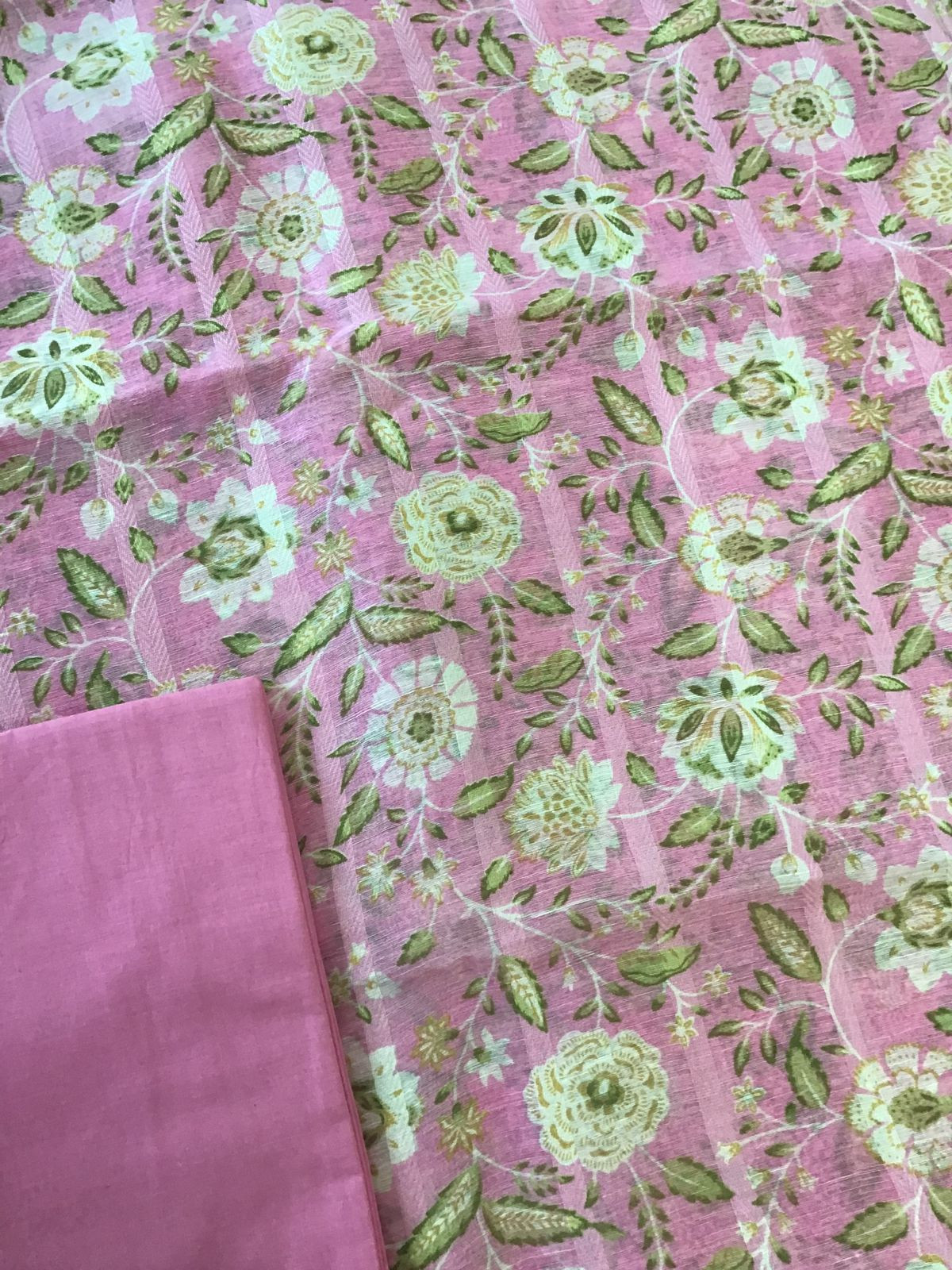 Pure Tussar Silk Printed Self Weaved Suit - Pink