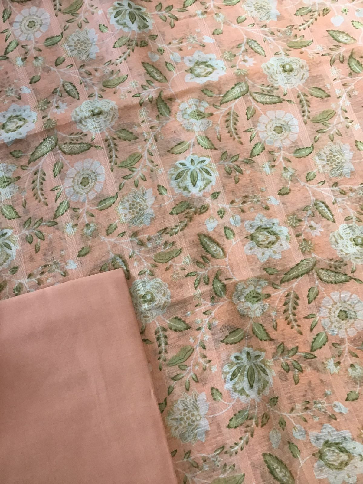 Pure Tussar Silk Printed Self Weaved Suit - Peach