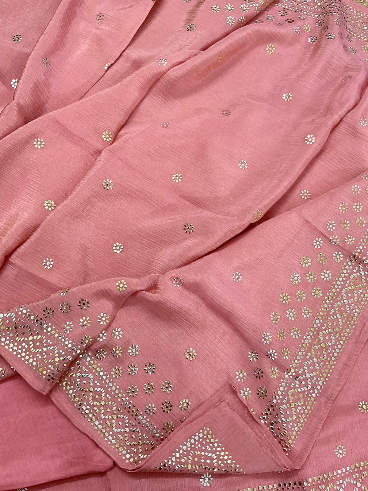 Pure Crushed Shimmer Silk Shaded Embroidered Suit - Pink