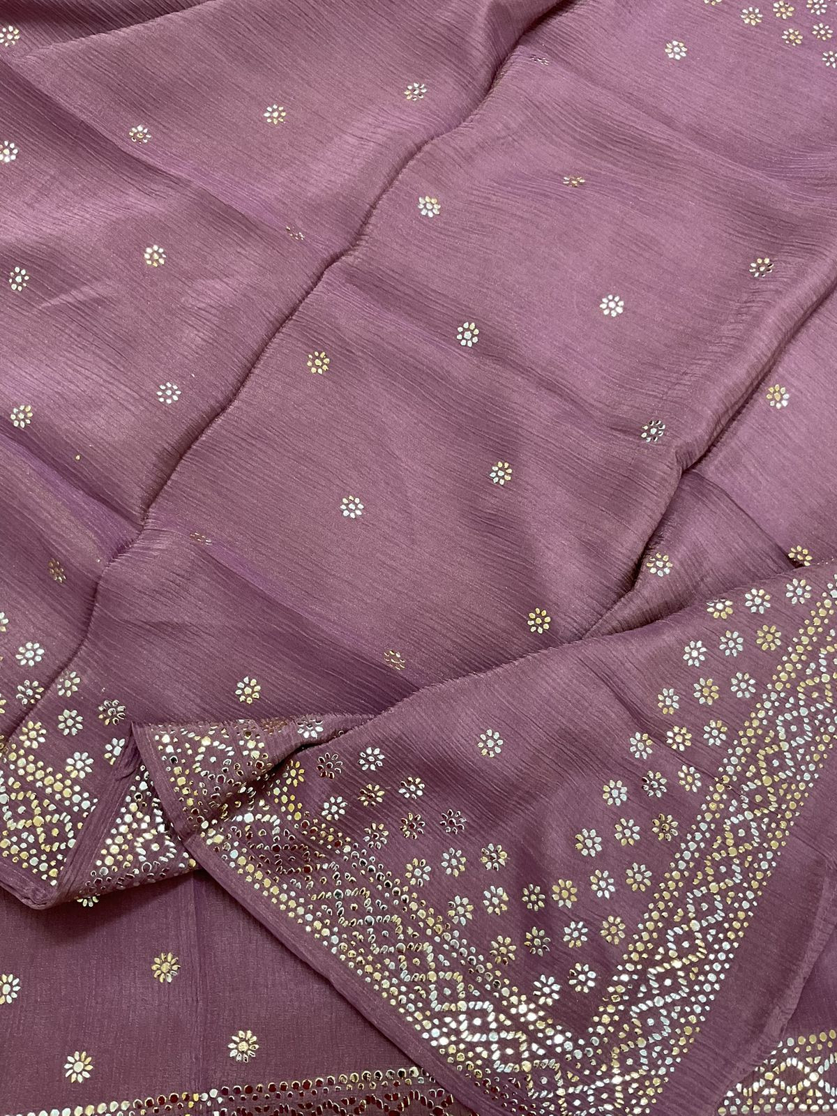 Pure Crushed Shimmer Silk Shaded Embroidered Suit - Mauve