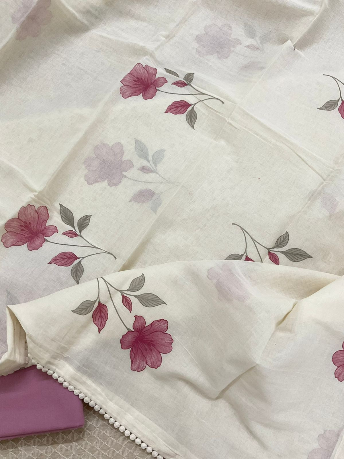 Pure Slub Chanderi Brush Painted Embroidered Suit - Beige