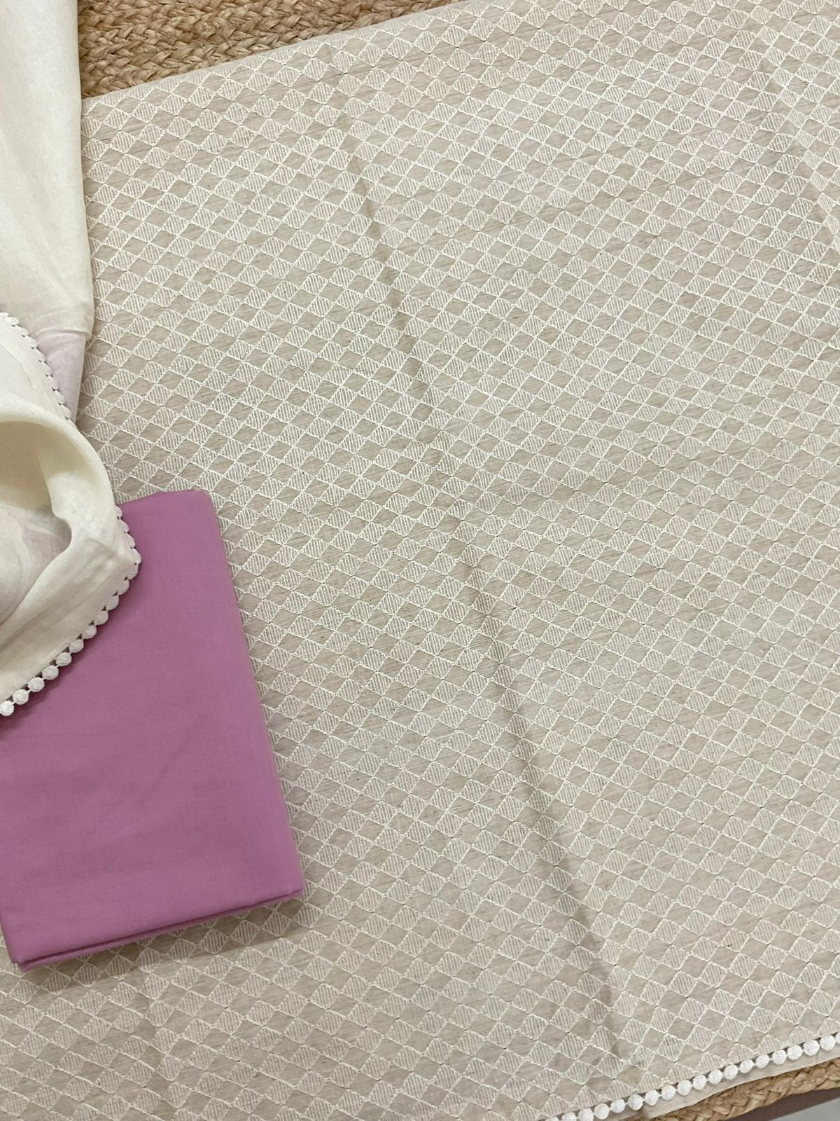 Pure Slub Chanderi Brush Painted Embroidered Suit - Beige