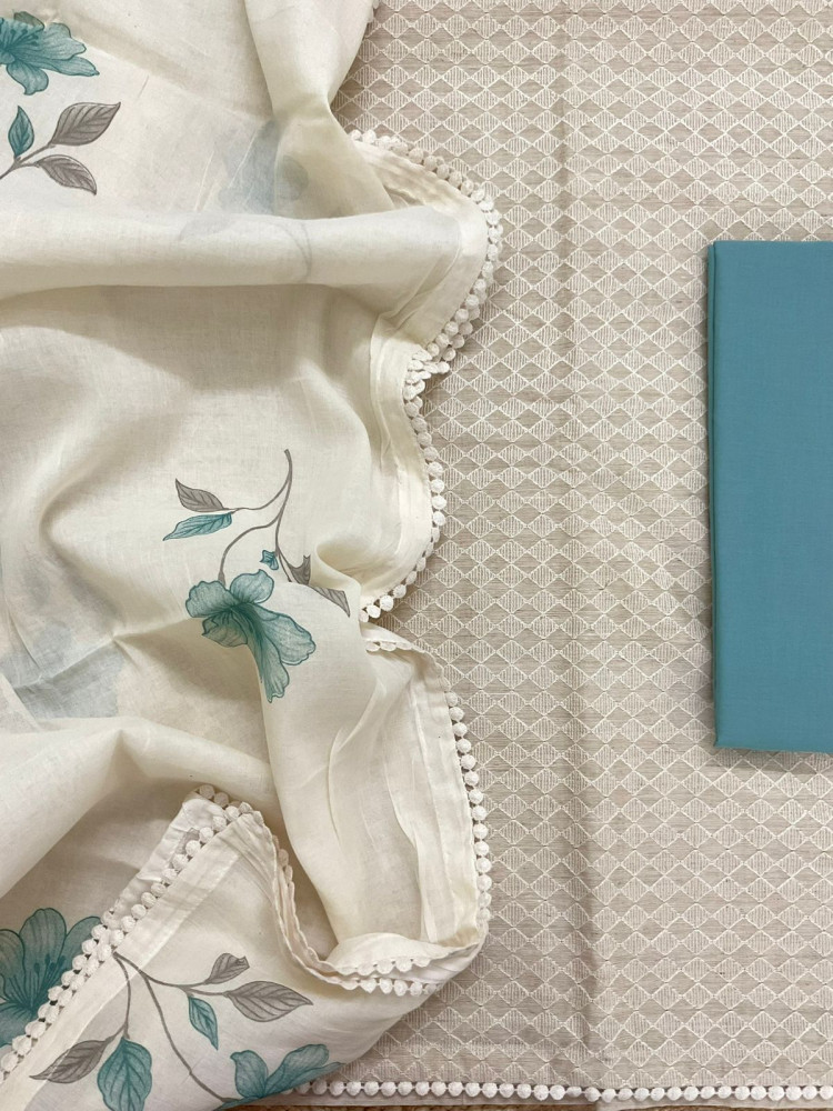 Image of Pure Slub Chanderi Brush Painted Embroidered Suit - Beige