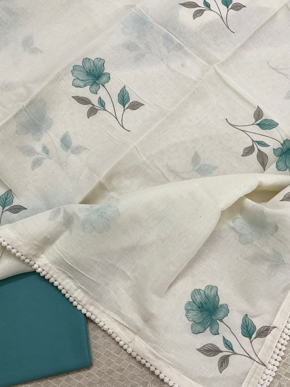 Pure Slub Chanderi Brush Painted Embroidered Suit - Beige