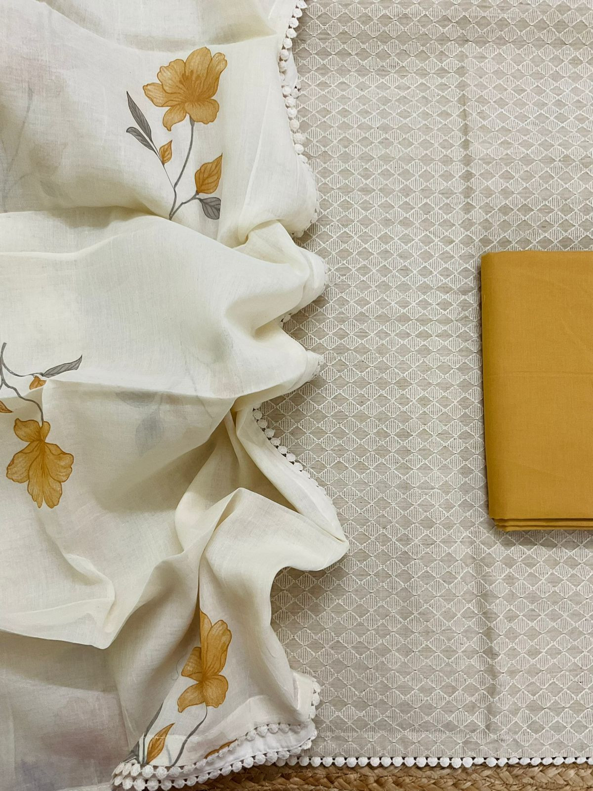 Pure Slub Chanderi Brush Painted Embroidered Suit - Beige