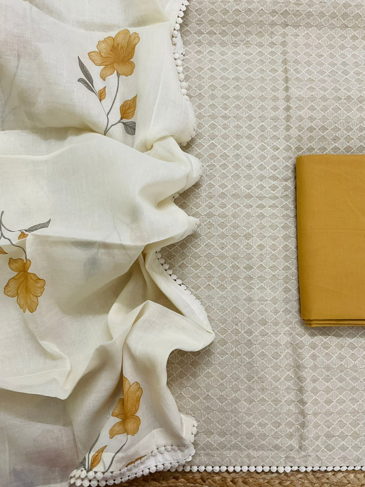 Image of Pure Slub Chanderi Brush Painted Embroidered Suit - Beige