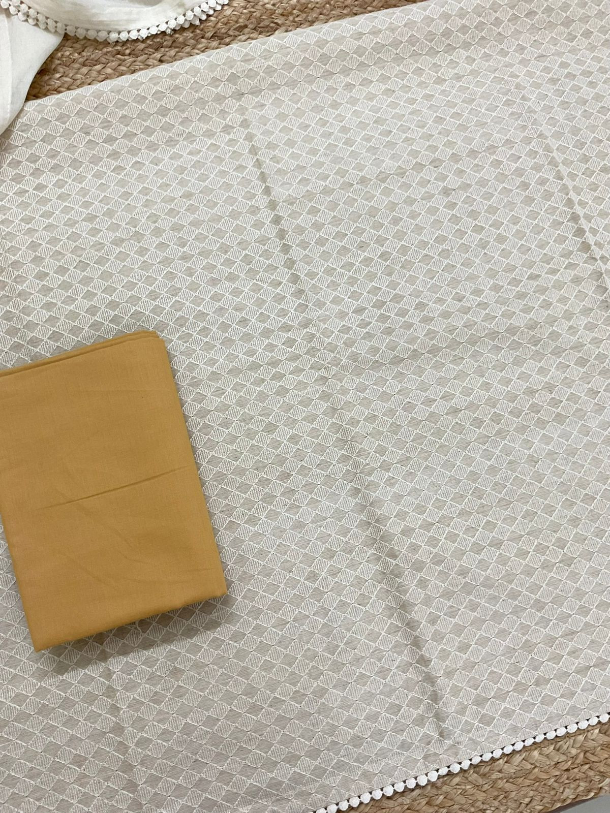 Pure Slub Chanderi Brush Painted Embroidered Suit - Beige