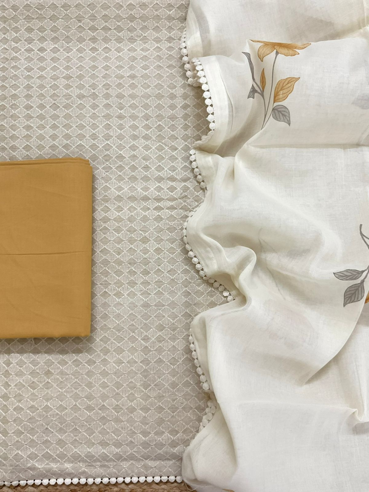 Pure Slub Chanderi Brush Painted Embroidered Suit - Beige