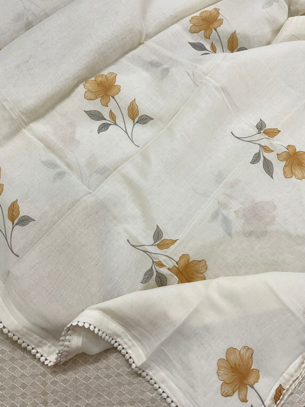 Pure Slub Chanderi Brush Painted Embroidered Suit - Beige