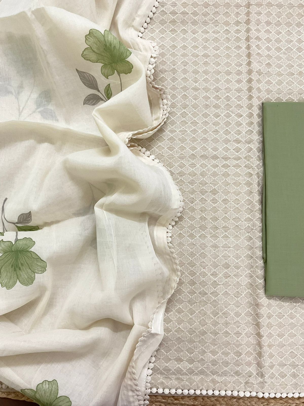 Pure Slub Chanderi Brush Painted Embroidered Suit - Beige