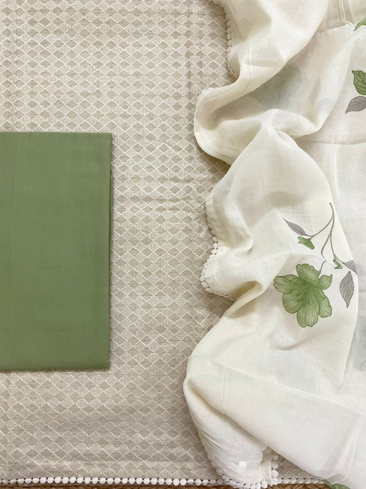 Pure Slub Chanderi Brush Painted Embroidered Suit - Beige