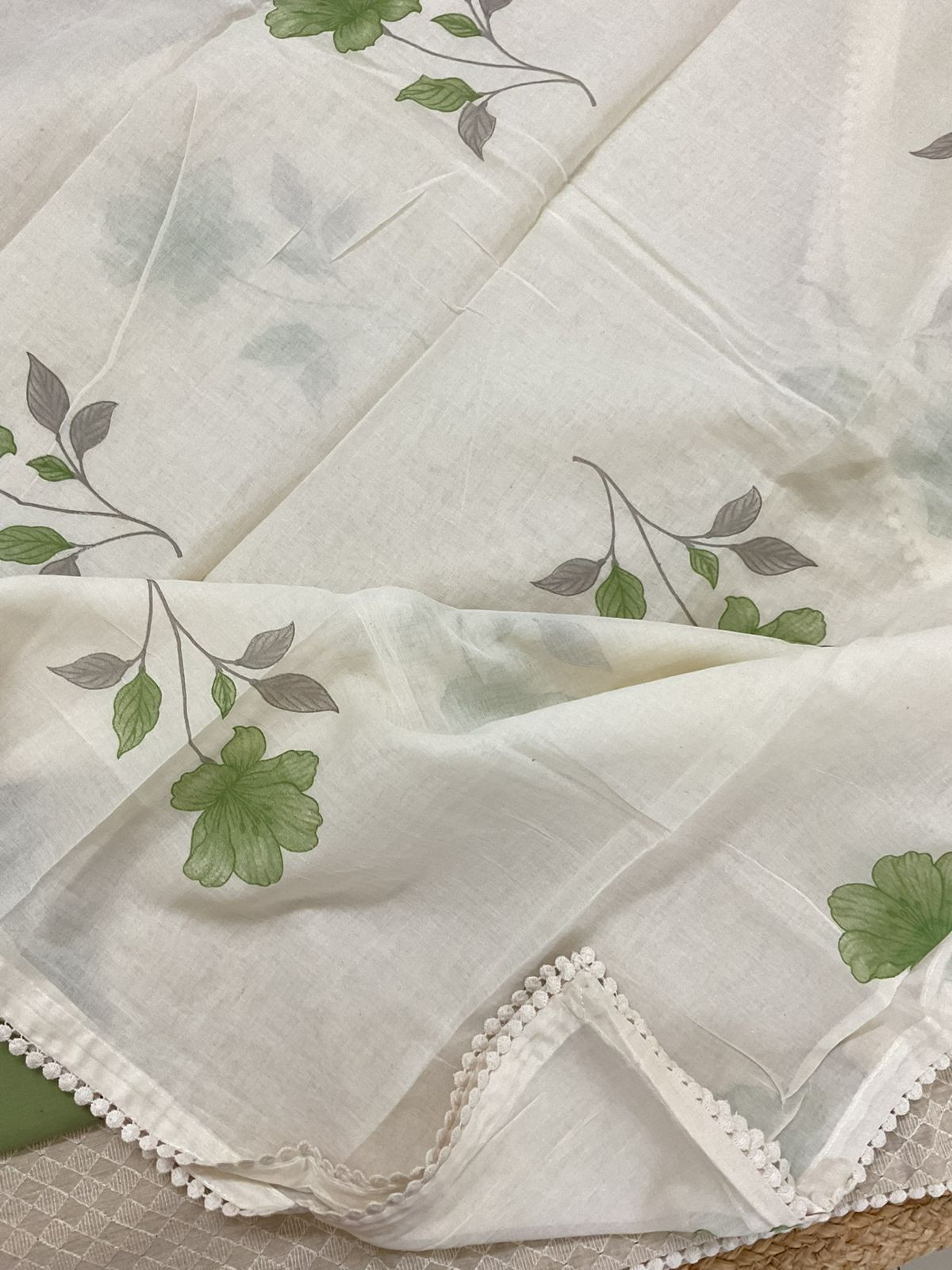 Pure Slub Chanderi Brush Painted Embroidered Suit - Beige