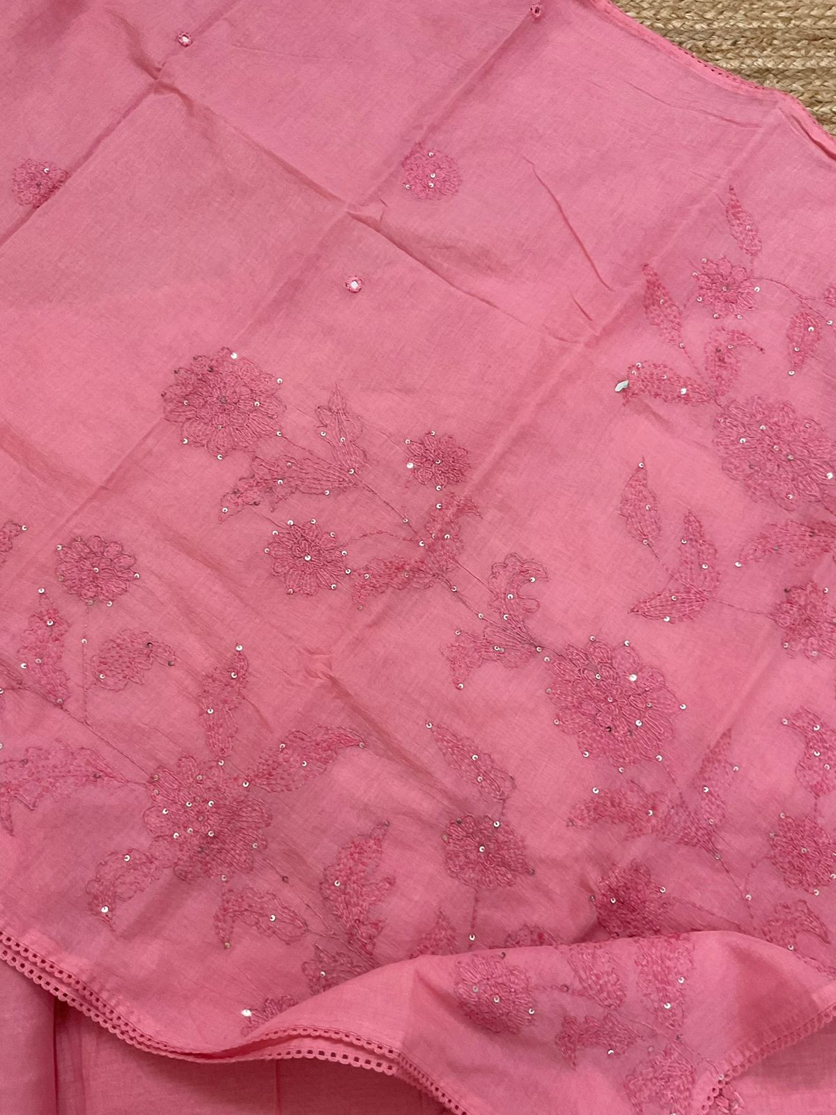 Pure Mul Chanderi Embroidered Suit - Pink