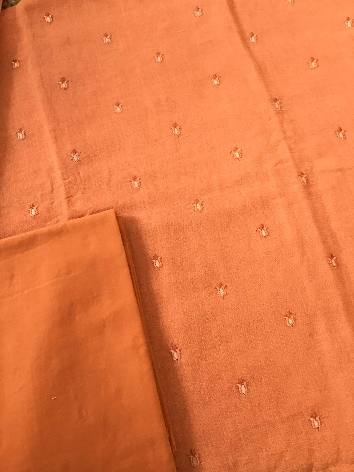Pure Linen Jute Cotton Shaded Embroidered Suit - Orange