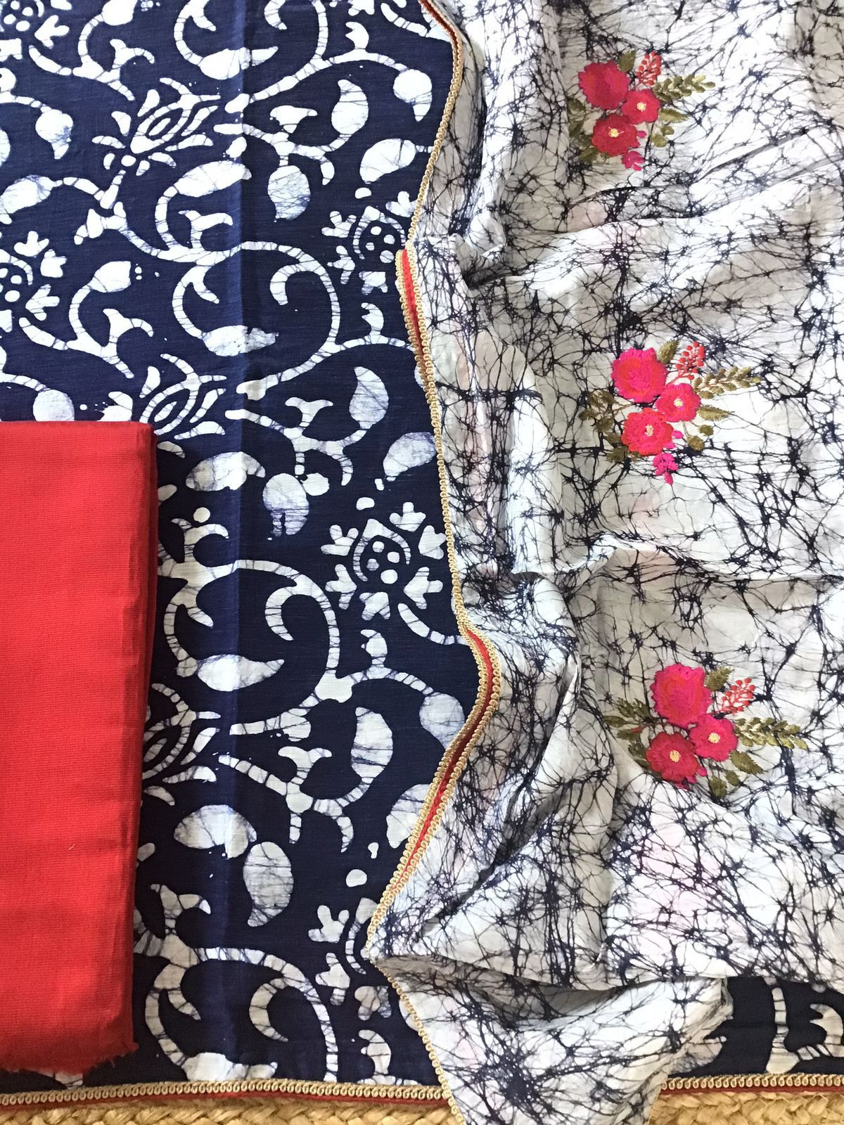 Pure Linen Chanderi Printed Embroidered Suit - Blue