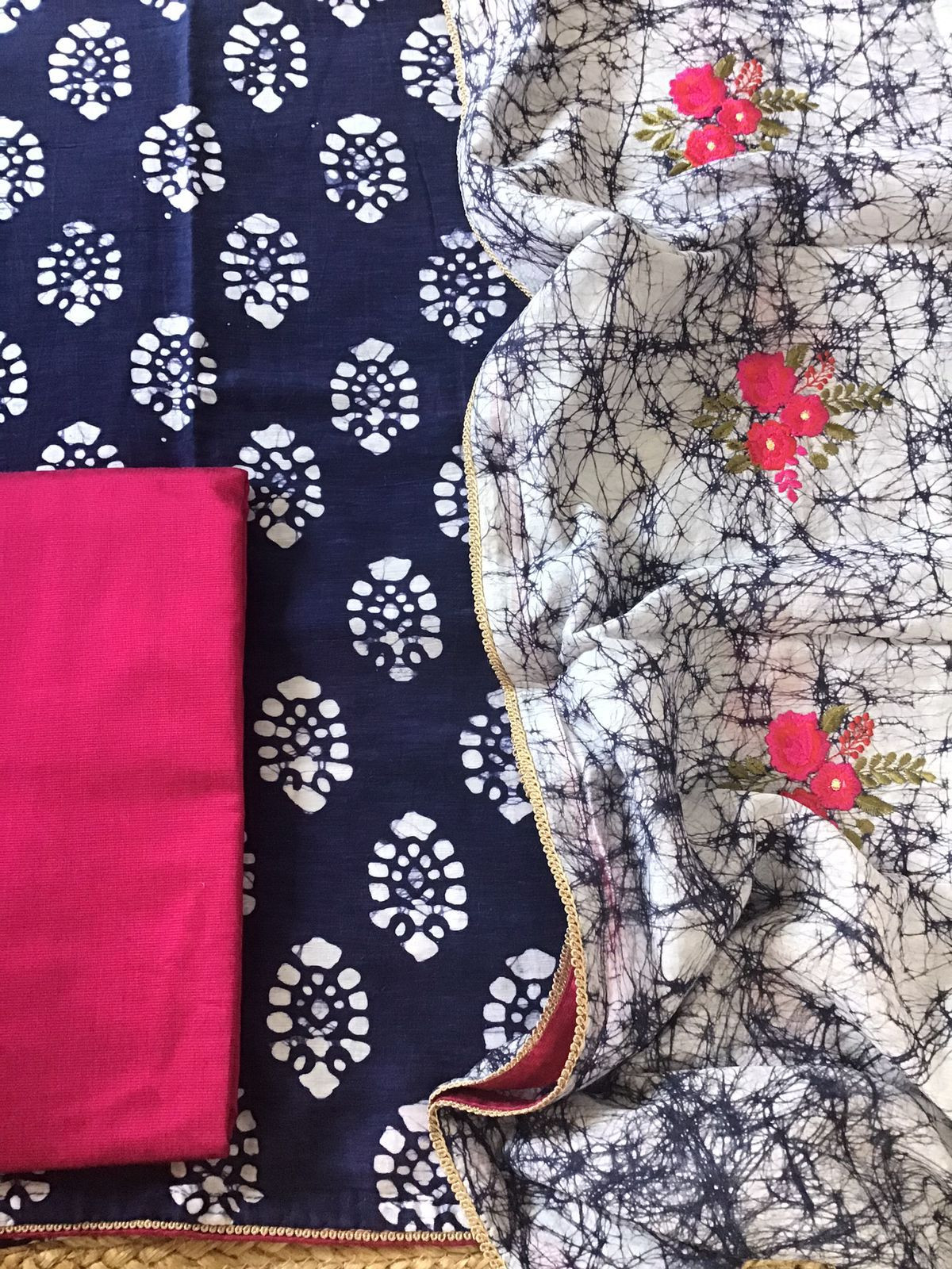 Pure Linen Chanderi Printed Embroidered Suit - Blue