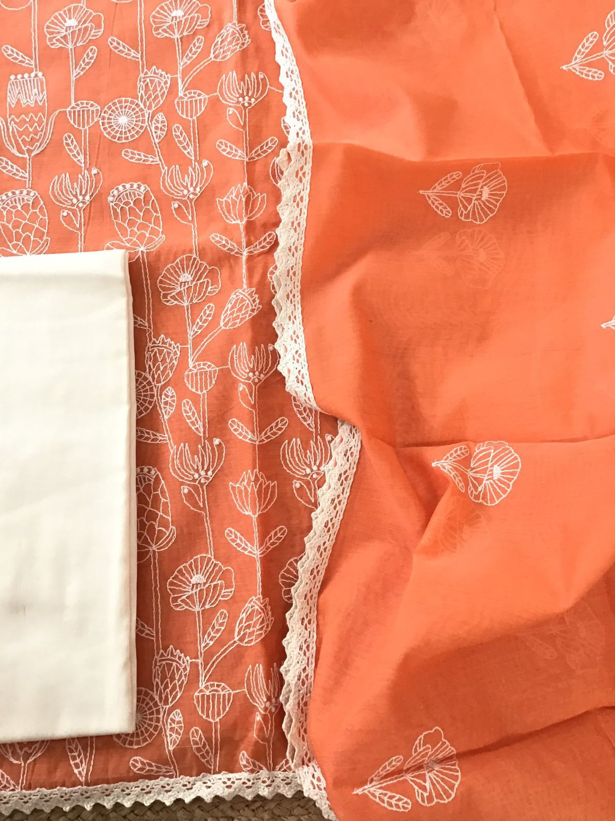 Soft Chanderi Embroidered Suit - Orange