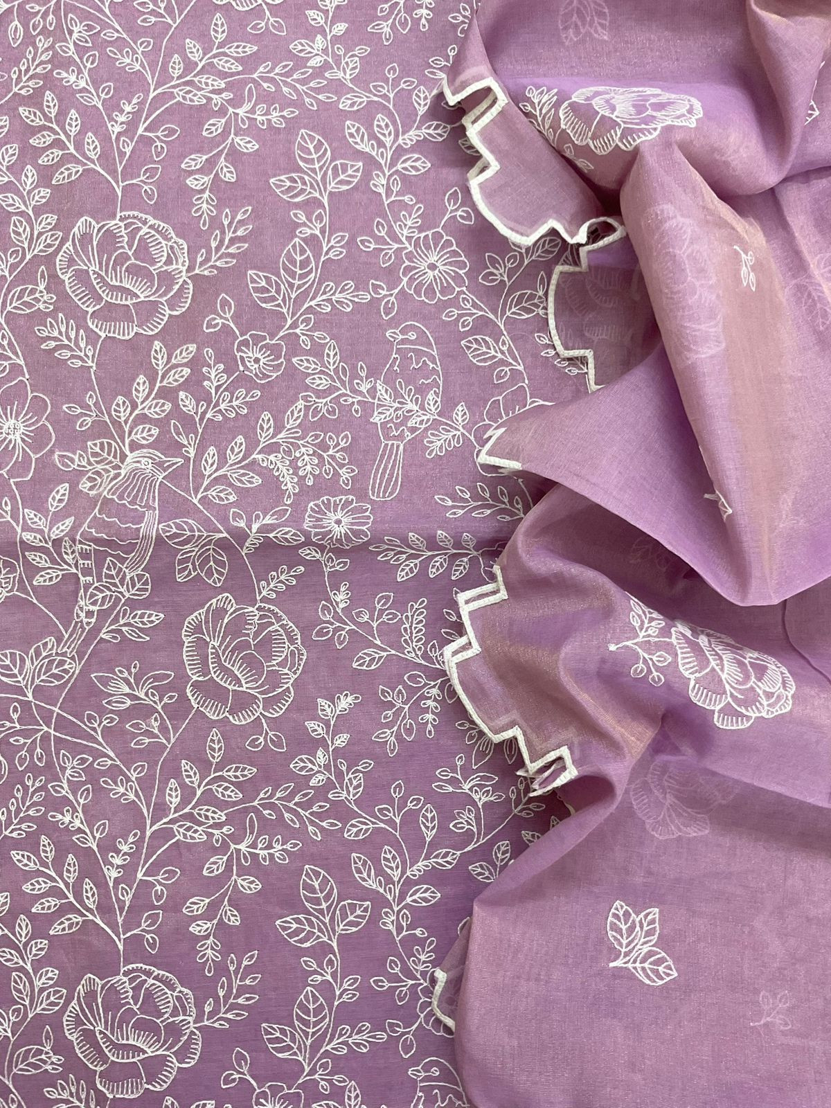 Pure Tissue Chanderi Embroidered Suit - Purple