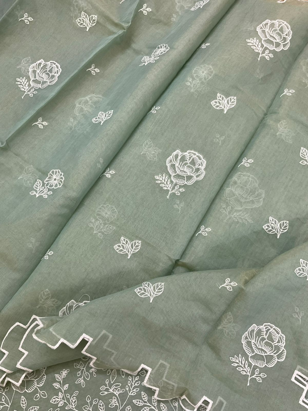 Pure Tissue Chanderi Embroidered Suit - Green