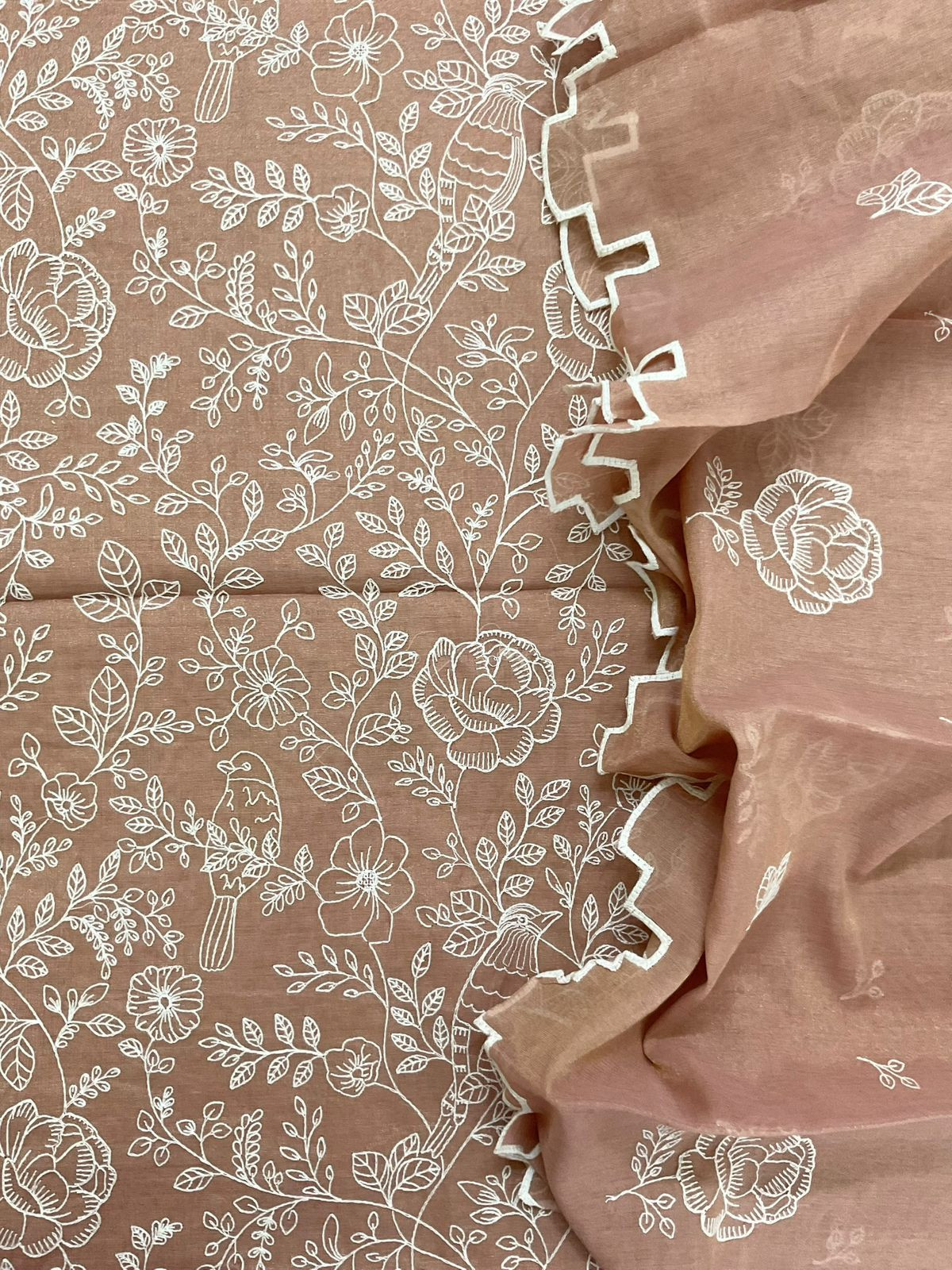 Pure Tissue Chanderi Embroidered Suit - Brown