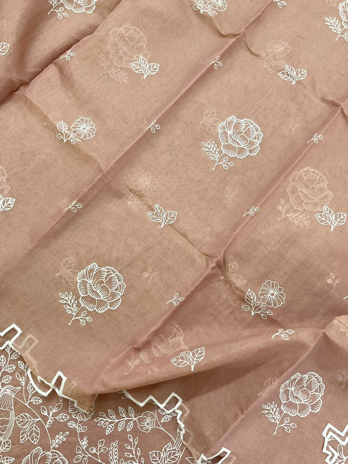 Pure Tissue Chanderi Embroidered Suit - Brown