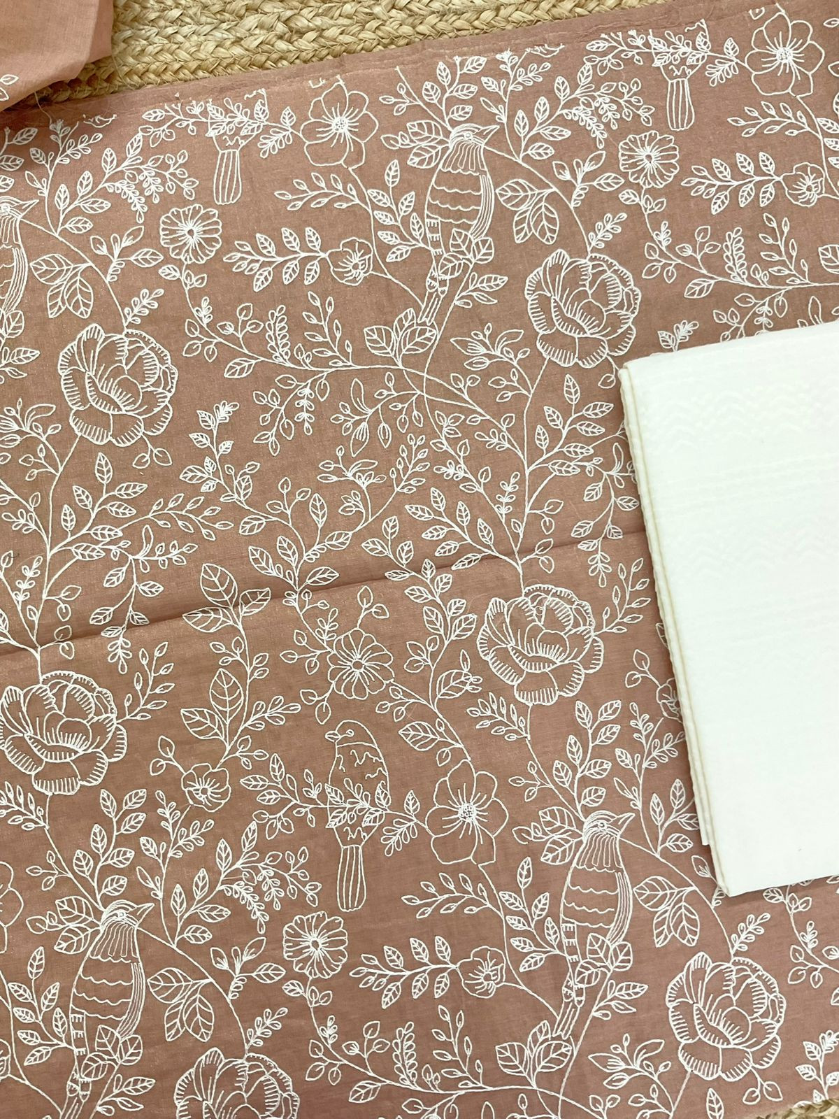 Pure Tissue Chanderi Embroidered Suit - Brown