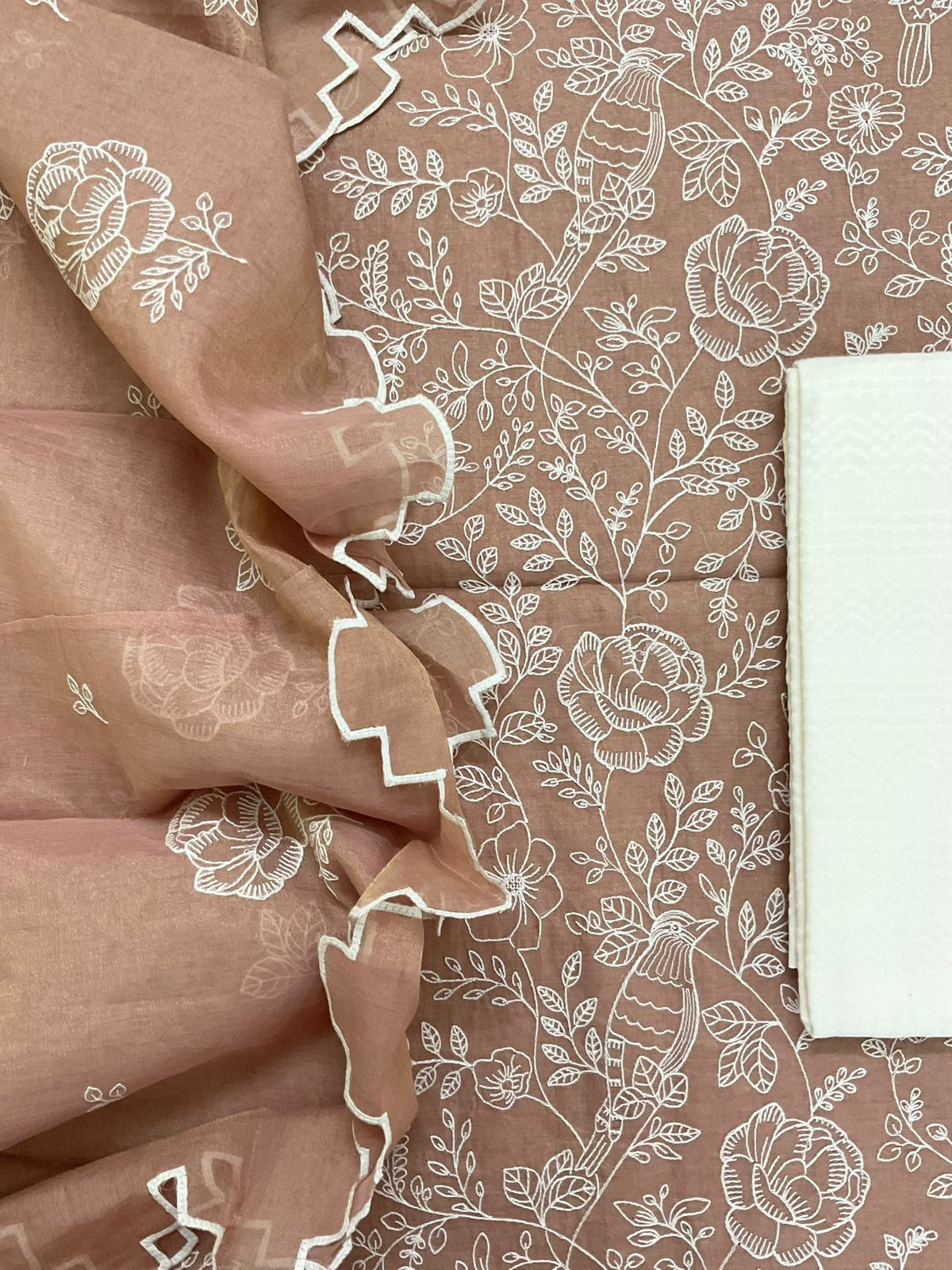 Pure Tissue Chanderi Embroidered Suit - Brown