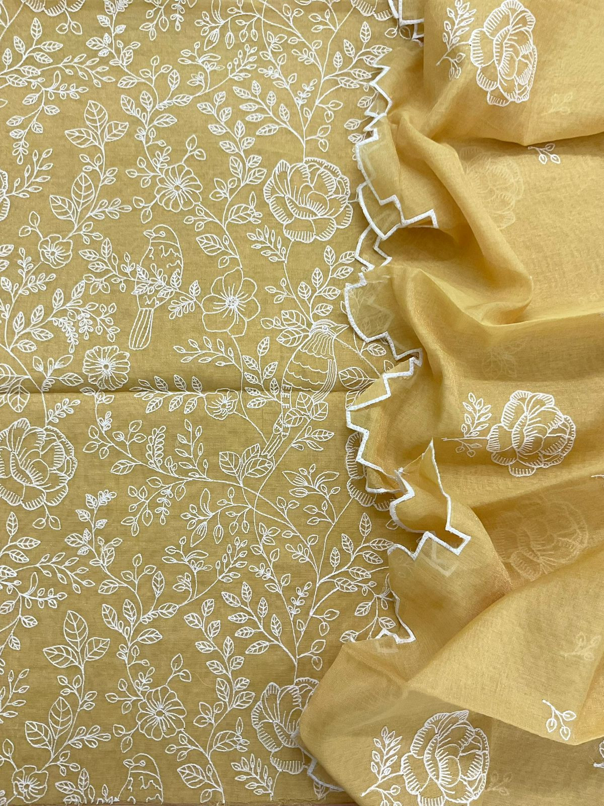 Pure Tissue Chanderi Embroidered Suit - Yellow
