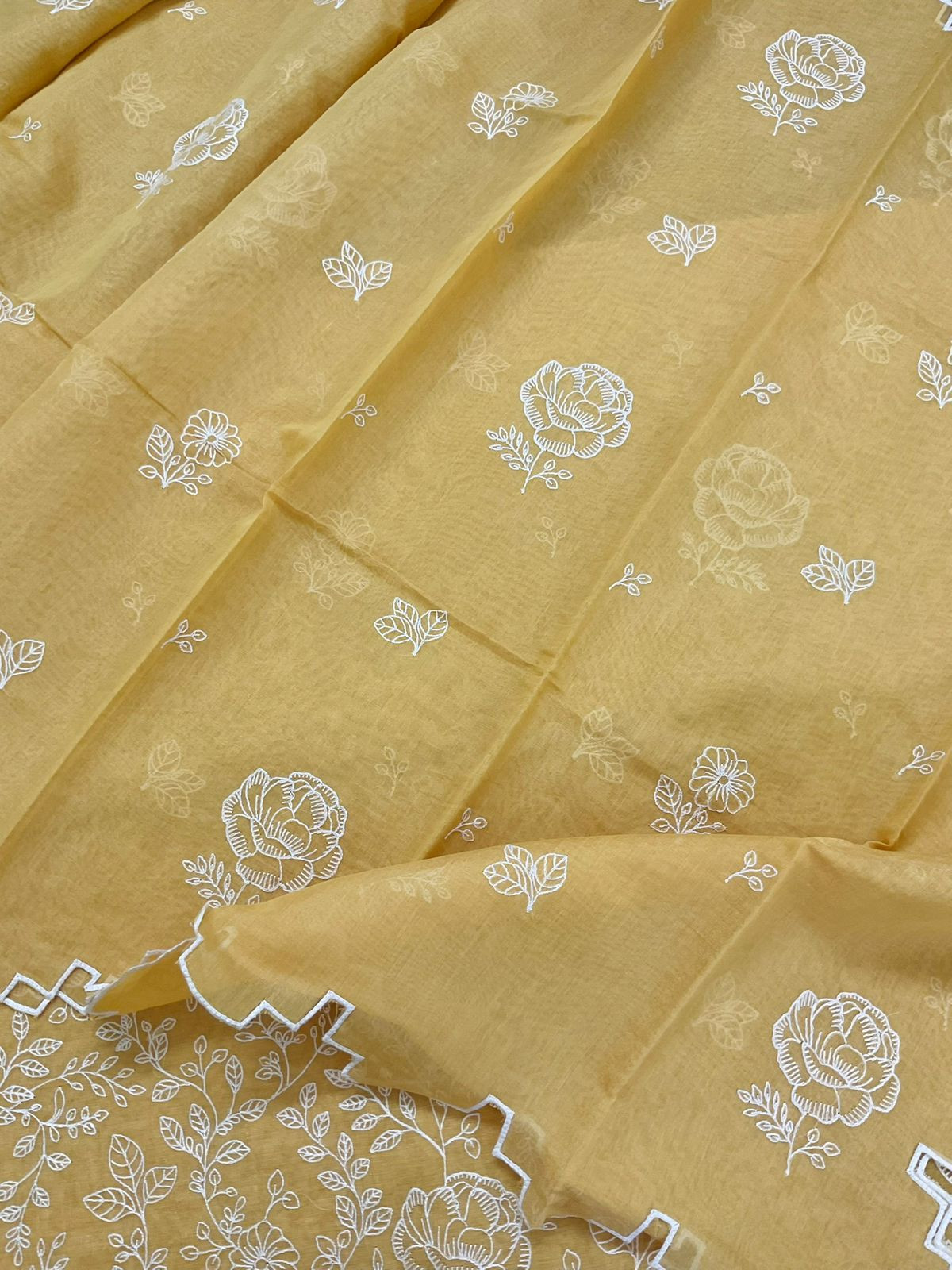 Pure Tissue Chanderi Embroidered Suit - Yellow