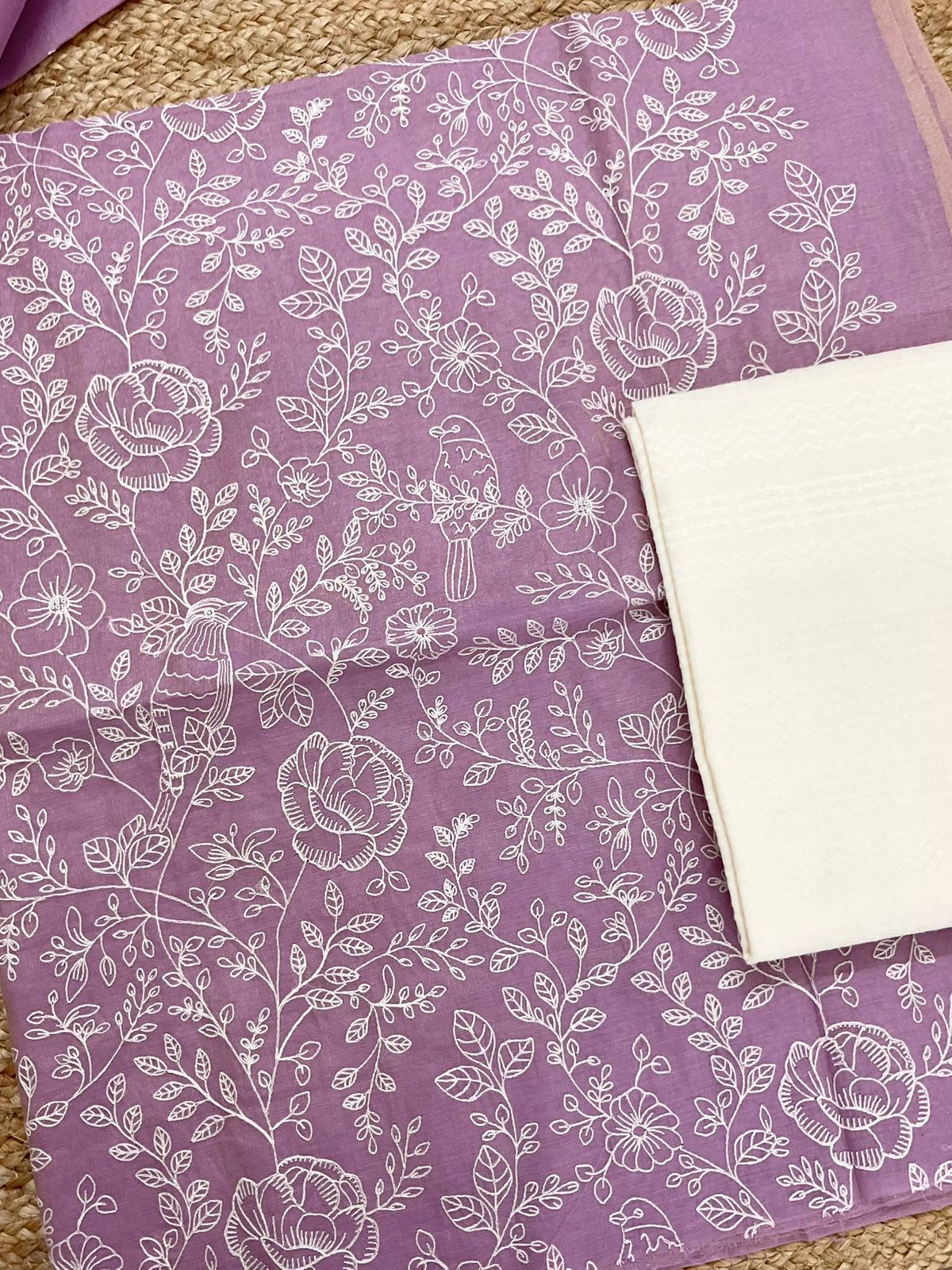 Pure Tissue Chanderi Embroidered Suit - Purple