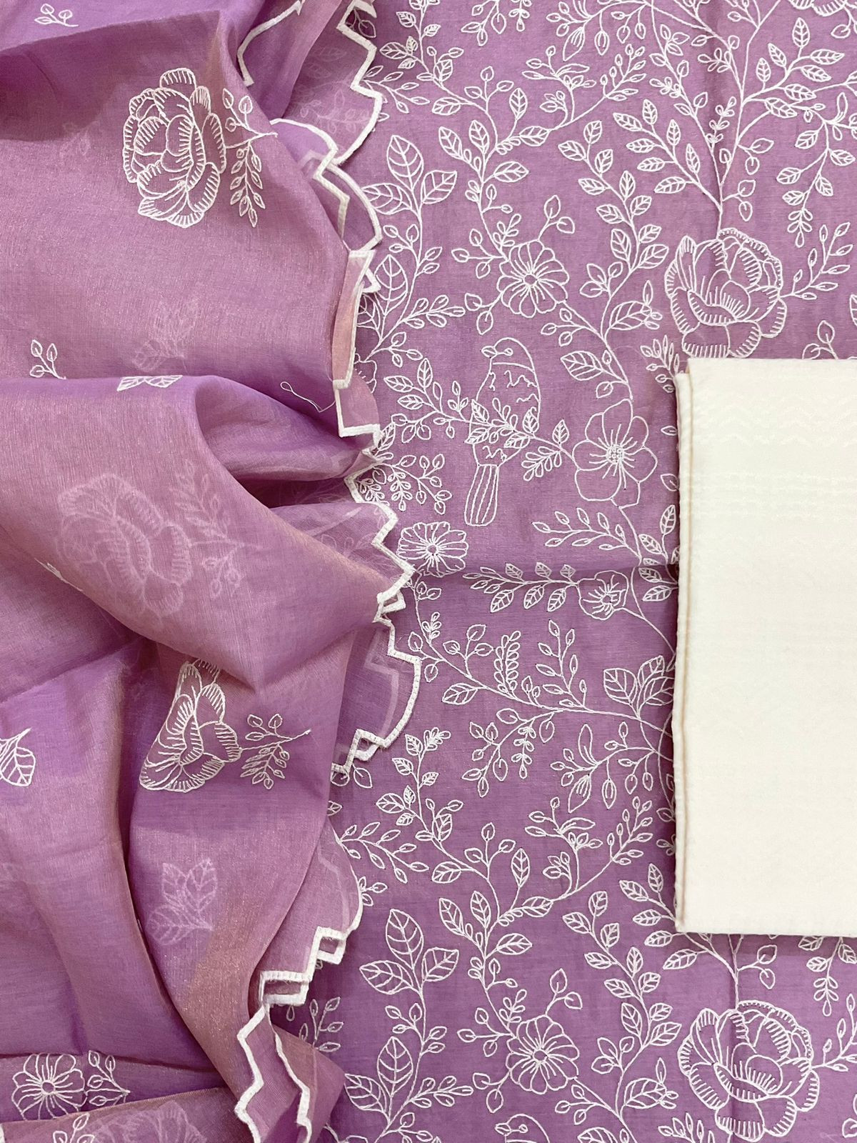 Pure Tissue Chanderi Embroidered Suit - Purple