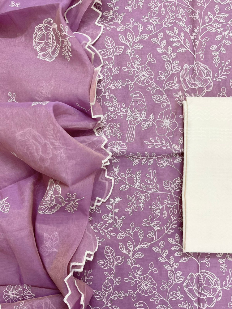 Image of Pure Tissue Chanderi Embroidered Suit - Purple