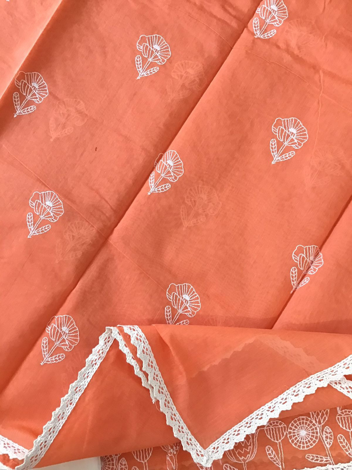 Soft Chanderi Embroidered Suit - Orange