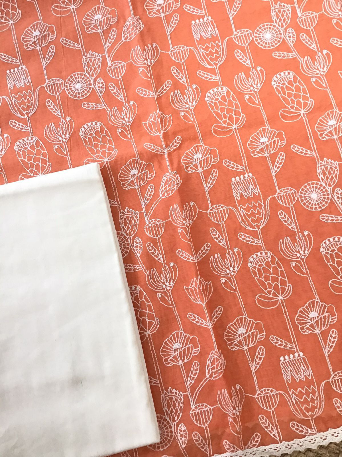 Soft Chanderi Embroidered Suit - Orange