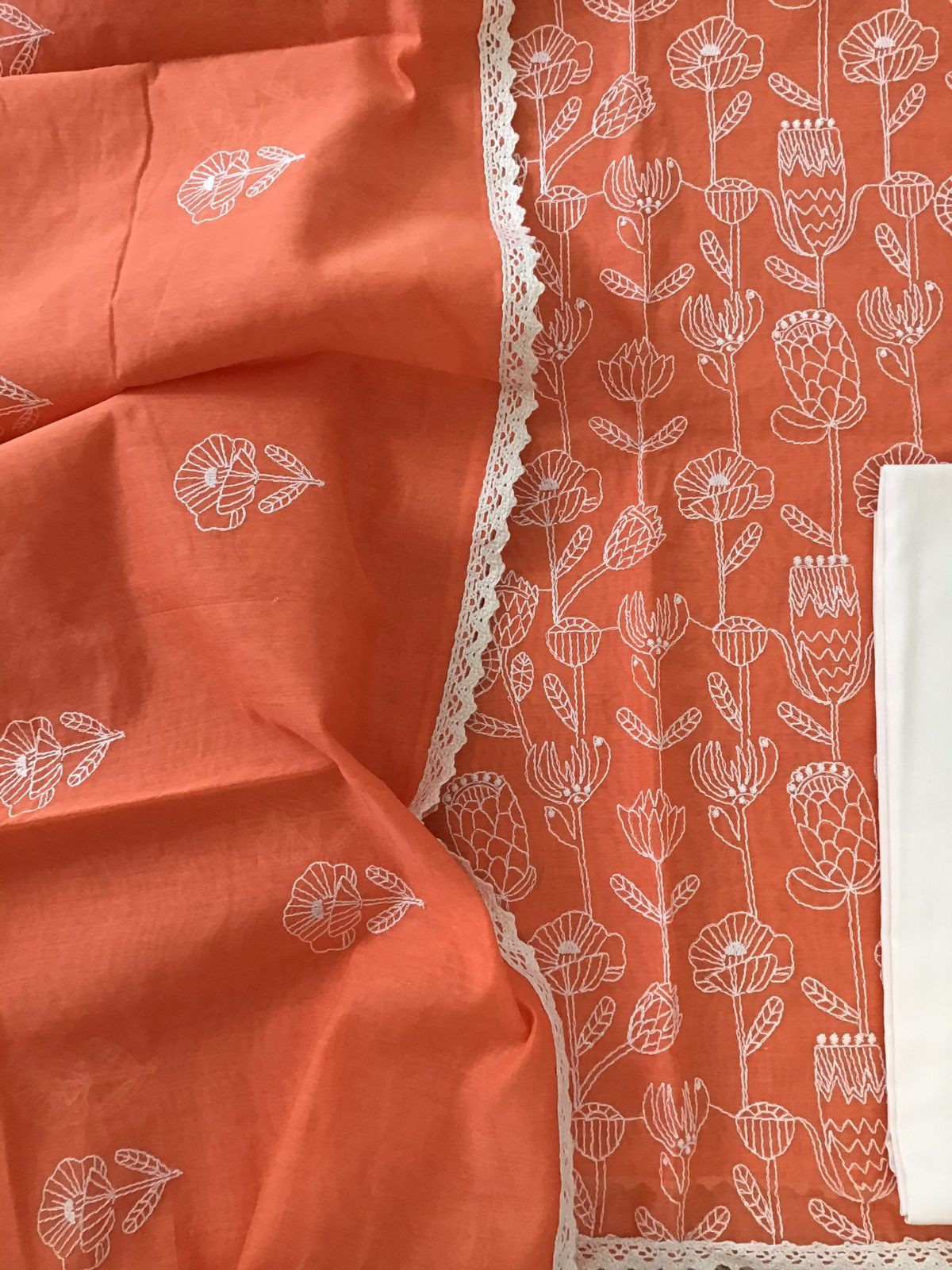 Soft Chanderi Embroidered Suit - Orange