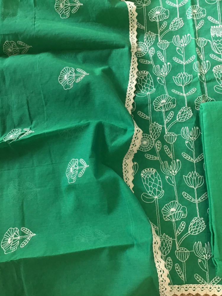 Image of Soft Chanderi Embroidered Suit - Green