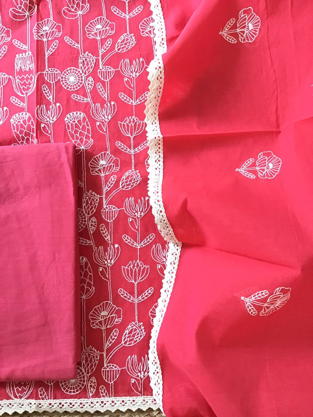 Soft Chanderi Embroidered Suit - Red