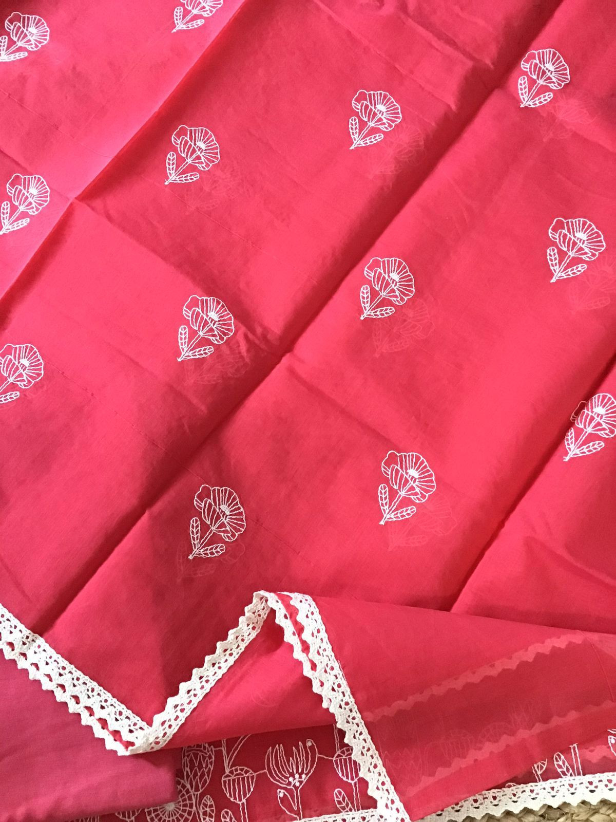 Soft Chanderi Embroidered Suit - Red