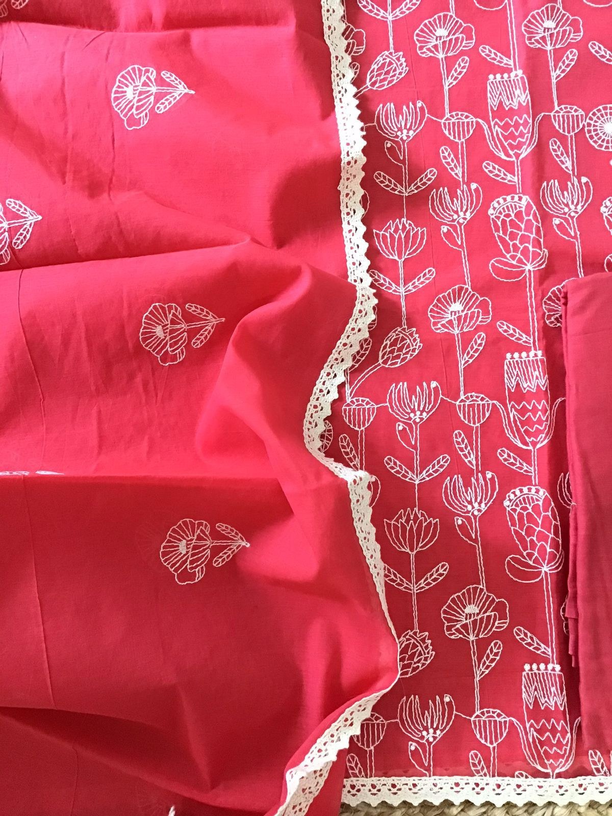 Soft Chanderi Embroidered Suit - Red