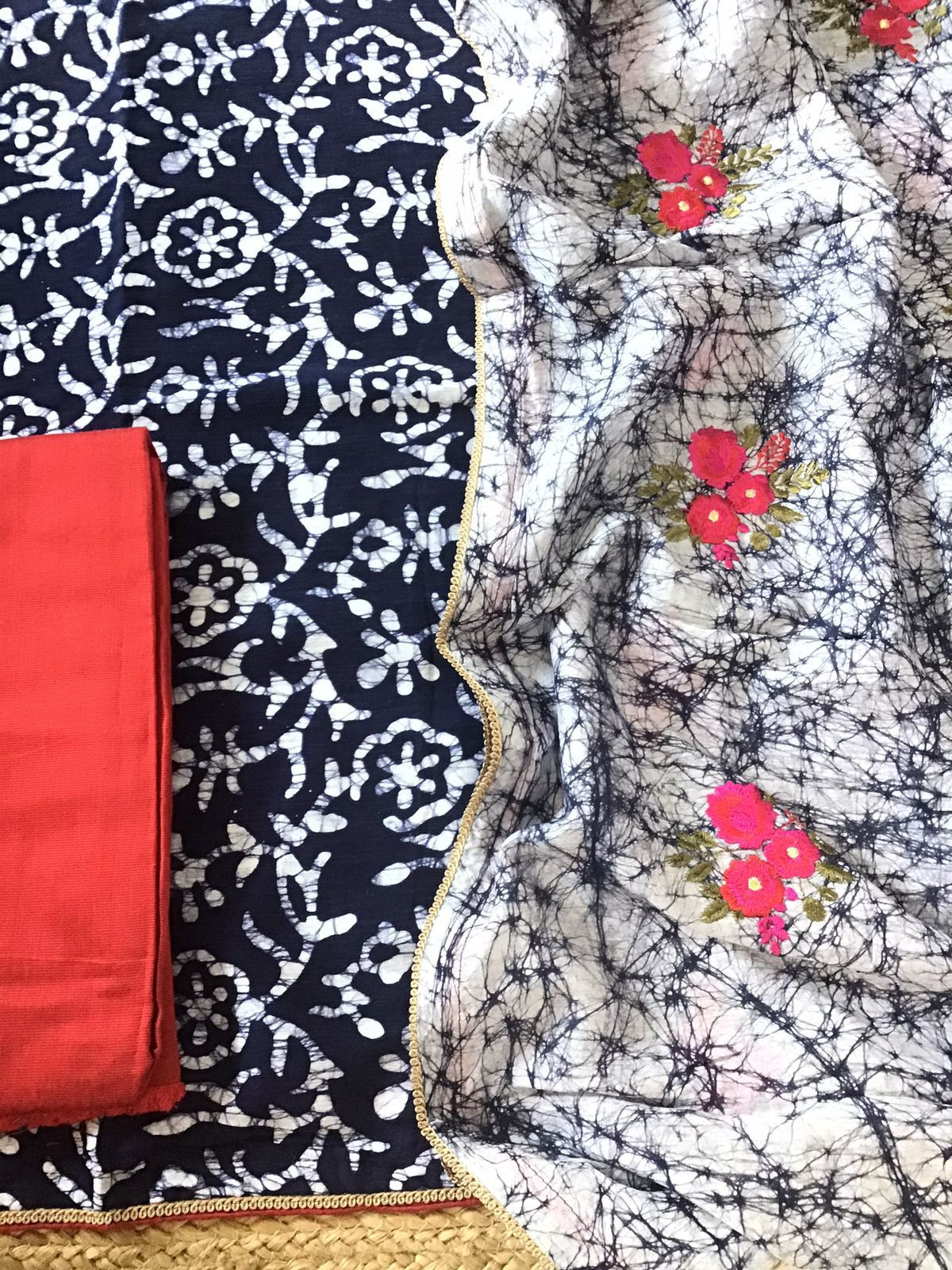 Pure Linen Chanderi Printed Embroidered Suit - Blue