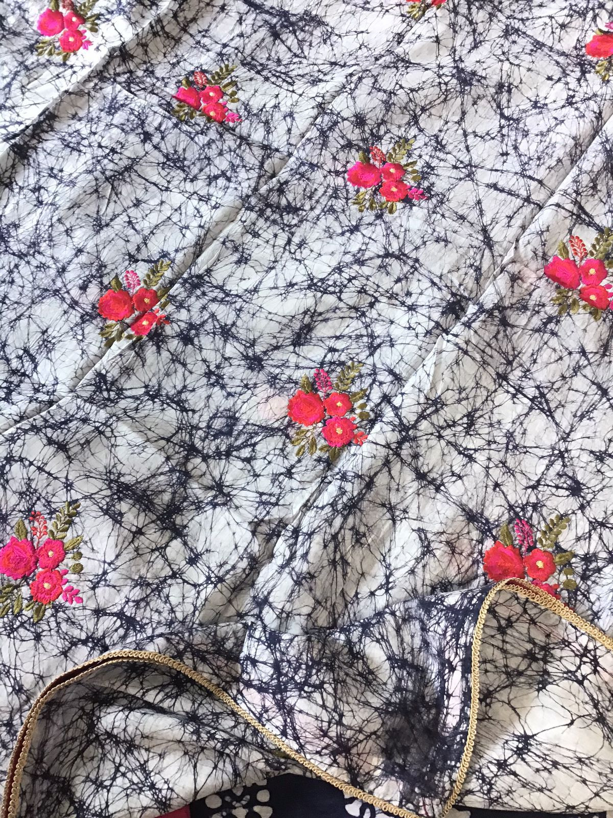 Pure Linen Chanderi Printed Embroidered Suit - Blue