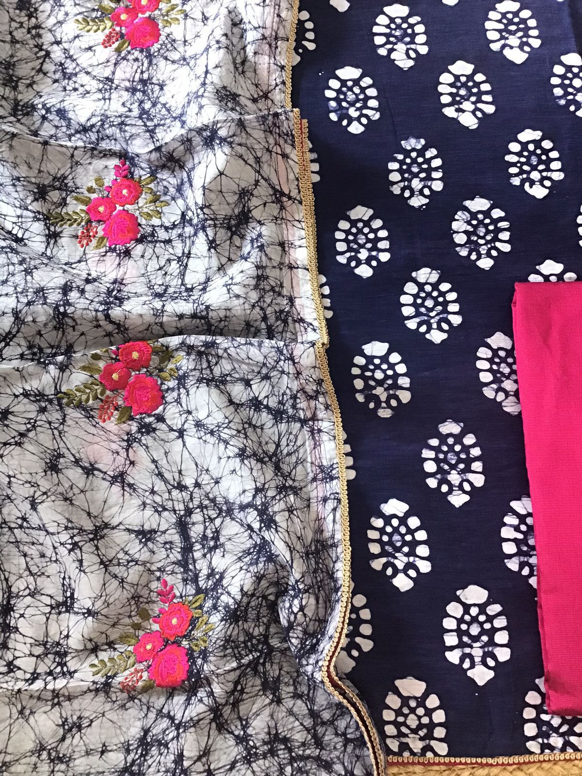 Pure Linen Chanderi Printed Embroidered Suit - Blue